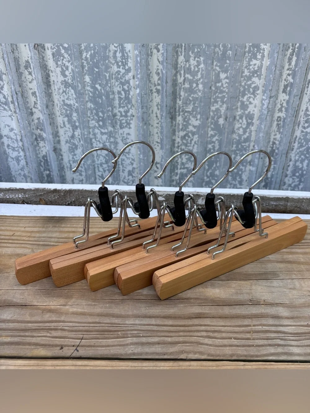 Set of 5 Natural Wooden Pants/Skirt Clamp Hangers - Non-Slip Closet Organization